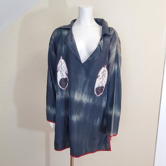 Handmade Native American Art tunic Top Hand Painted Beads Real Hair Fits XL-1X - Picture 5 of 11